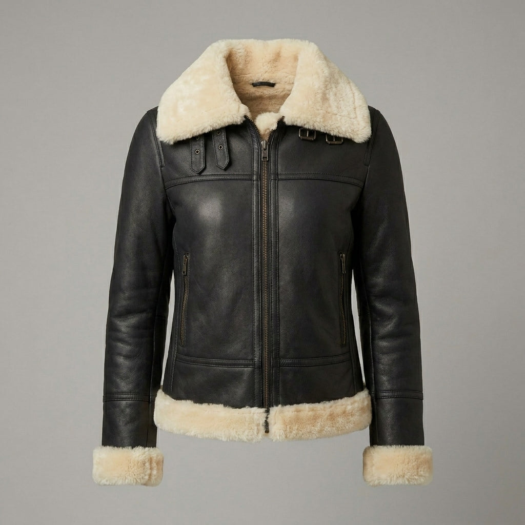Women’s Black B3 Shearling Aviator Leather Jacket