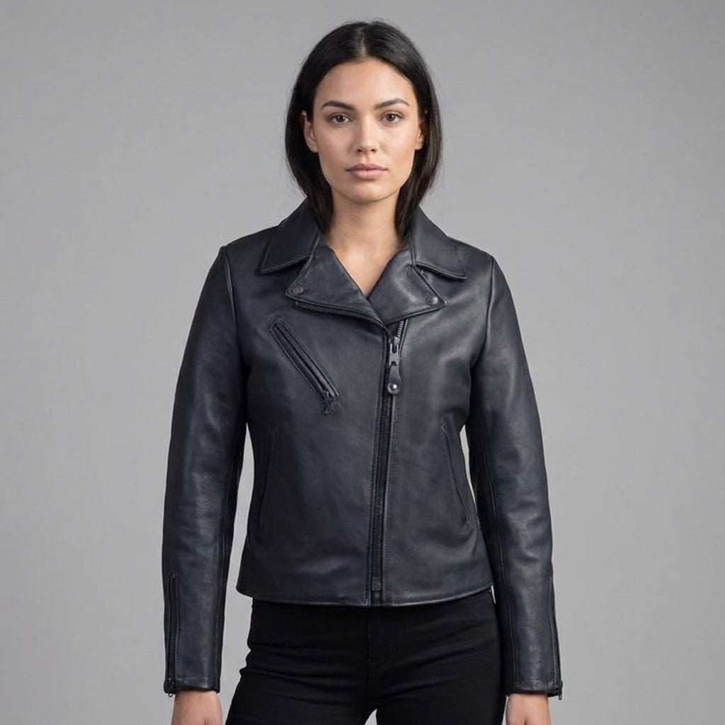 Women’s Black Cowhide Moto Leather Jacket