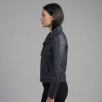 Women’s Black Cowhide Moto Leather Jacket