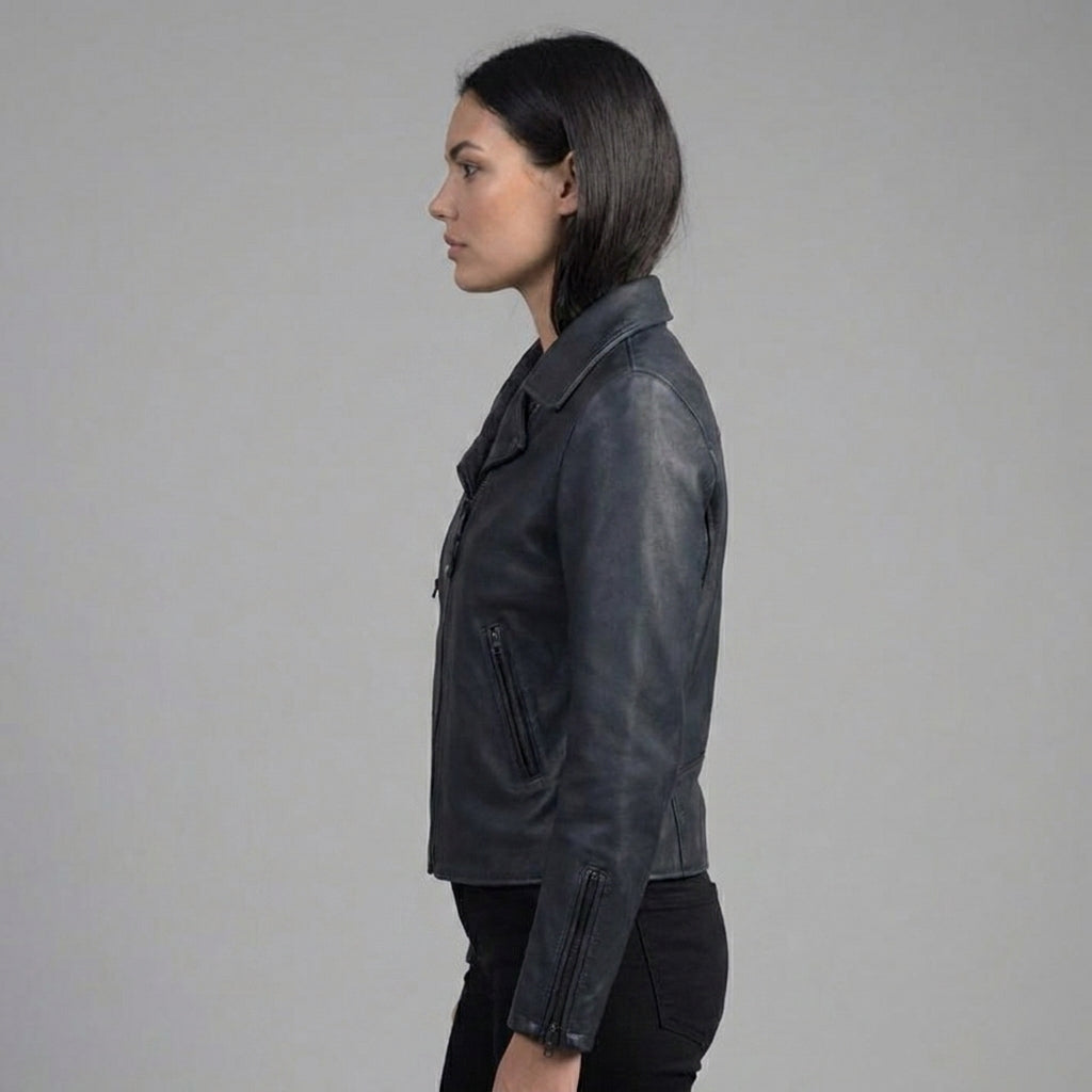 Women’s Black Cowhide Moto Leather Jacket