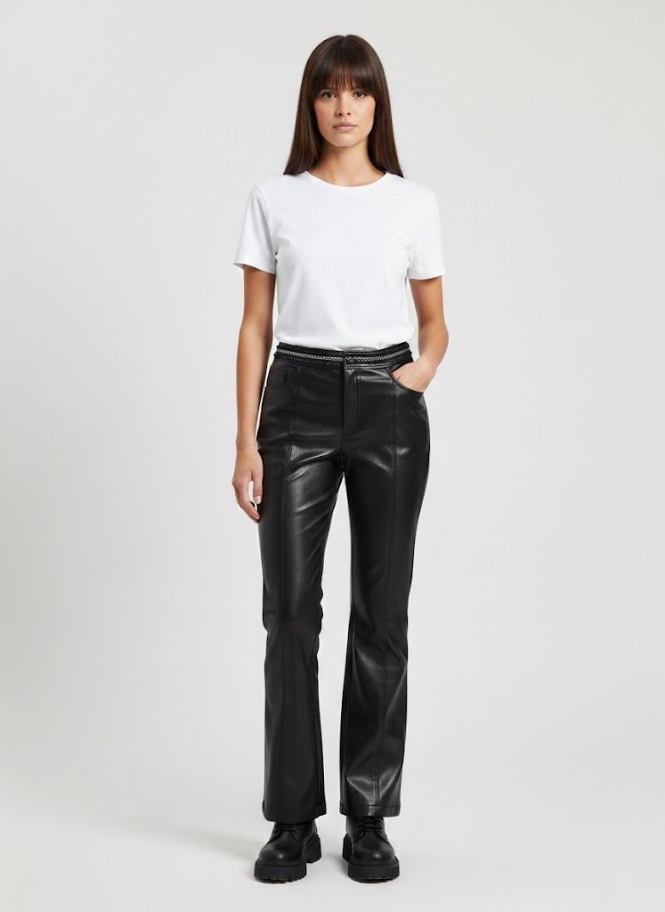 Women’s Black Faux Leather Flared Pants