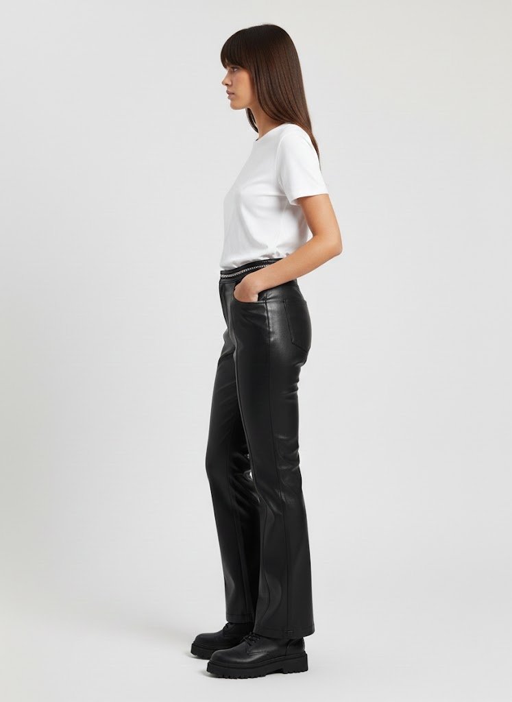 Women’s Black Faux Leather Flared Pants