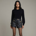 Women’s Black Faux Leather High-Waist Buttoned Shorts