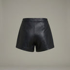 Women’s Black Faux Leather High-Waist Buttoned Shorts