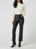 Women’s Black Faux Leather Straight-Leg Pants with Patch Pockets