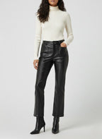 Women’s Black Faux Leather Straight-Leg Pants with Patch Pockets