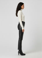 Women’s Black Faux Leather Straight-Leg Pants with Patch Pockets