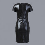 Women’s Black Genuine Leather Mini Party Dress