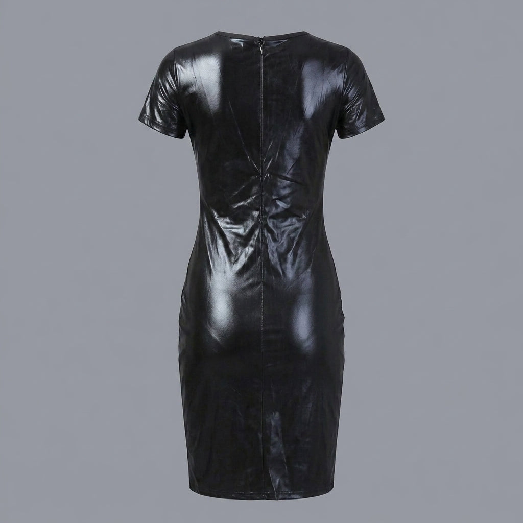 Women’s Black Genuine Leather Mini Party Dress