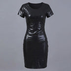 Women’s Black Genuine Leather Mini Party Dress