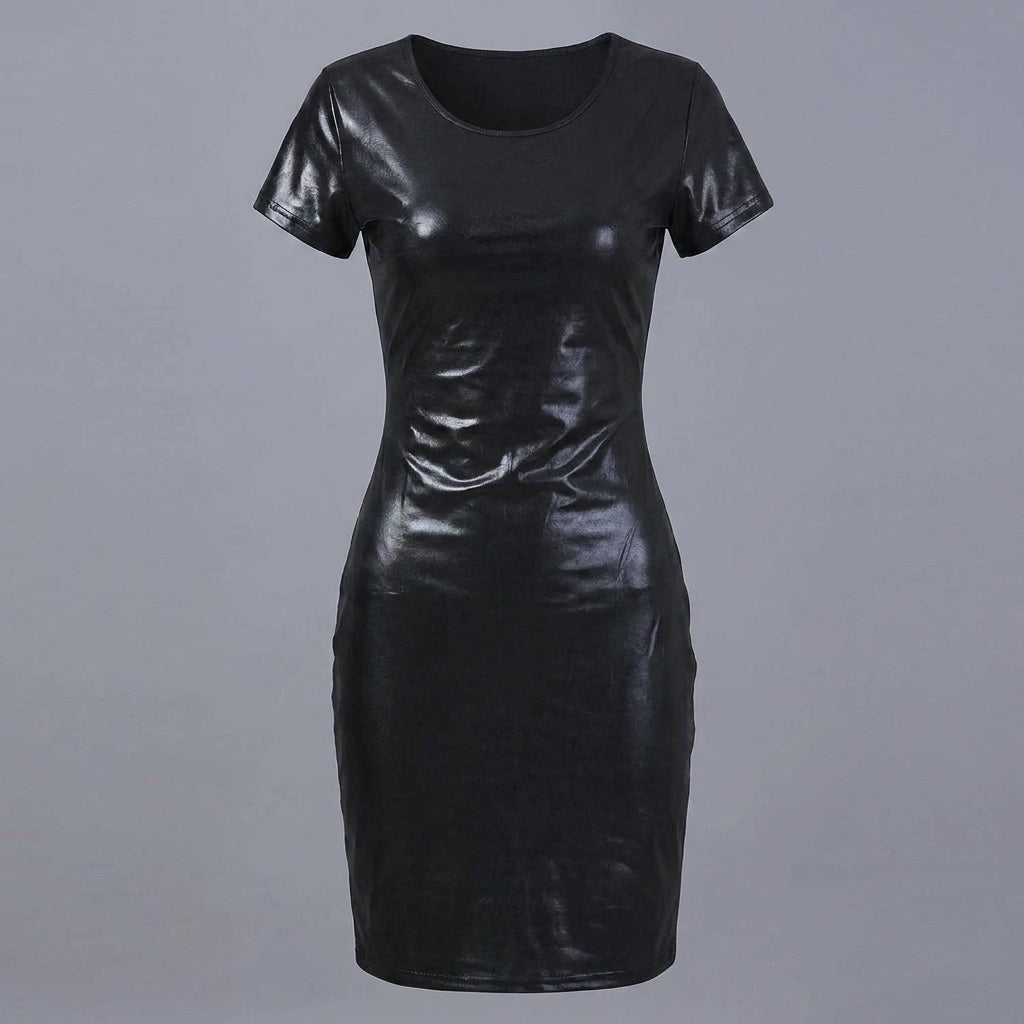 Women’s Black Genuine Leather Mini Party Dress