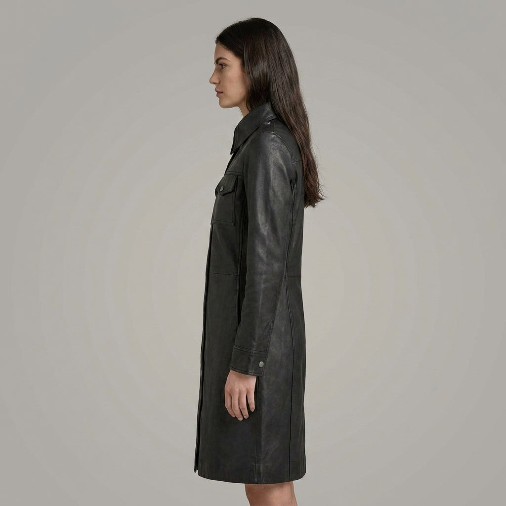 Women’s Black Lambskin Leather Coat