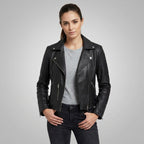 Women’s Black Leather Biker Jacket