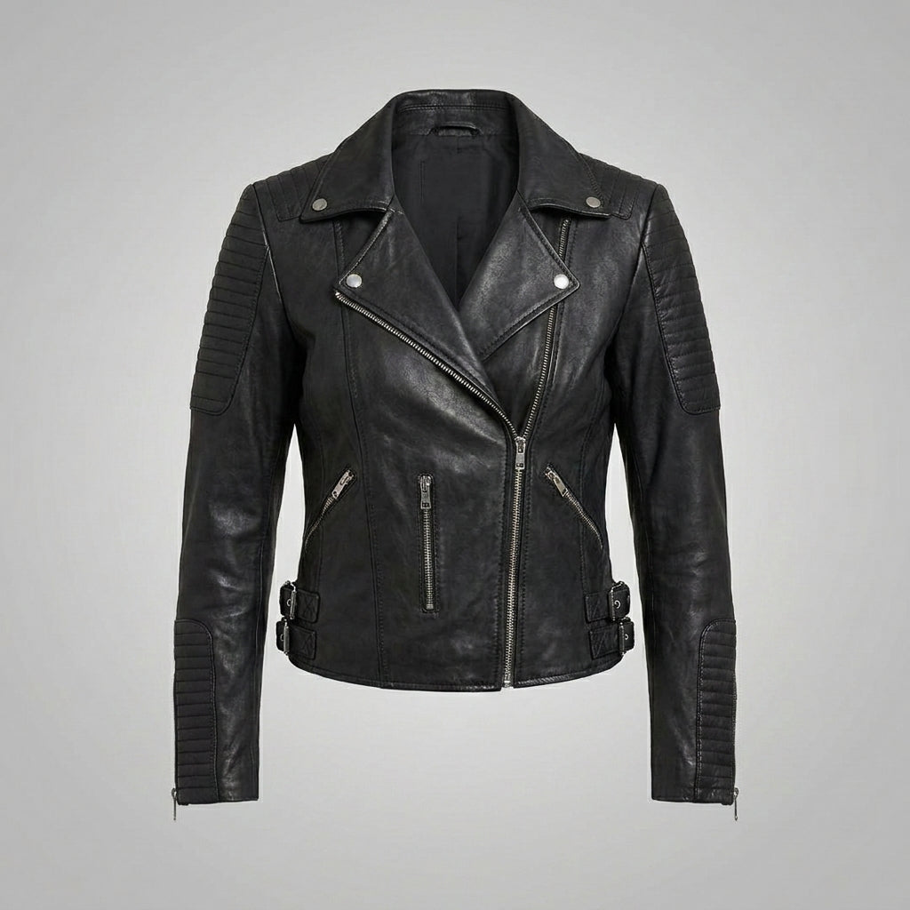 Women’s Black Leather Biker Jacket