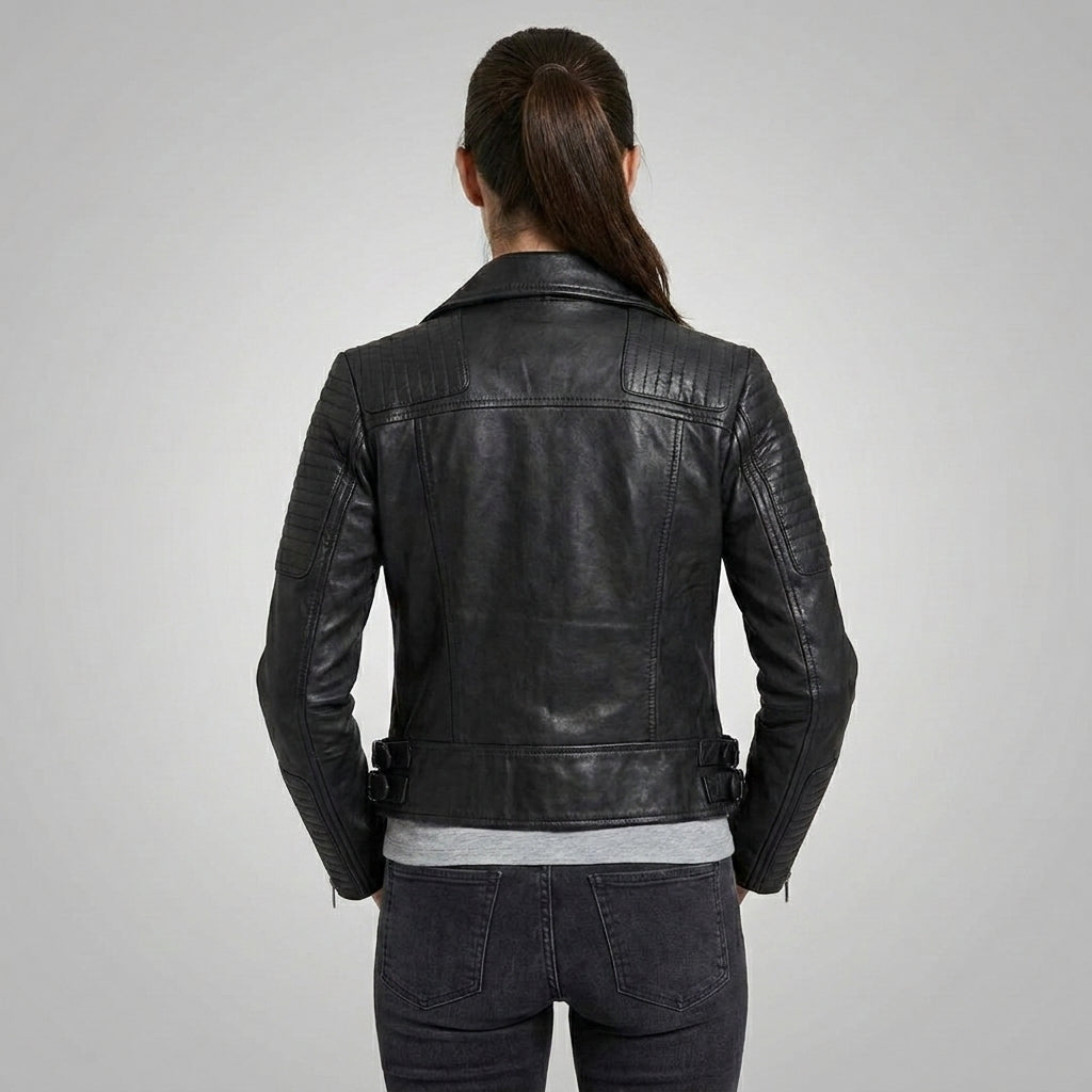 Women’s Black Leather Biker Jacket