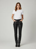 Women’s Black Leather Lace-Up Pants with Front Closure