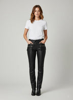 Women’s Black Leather Lace-Up Pants with Front Closure