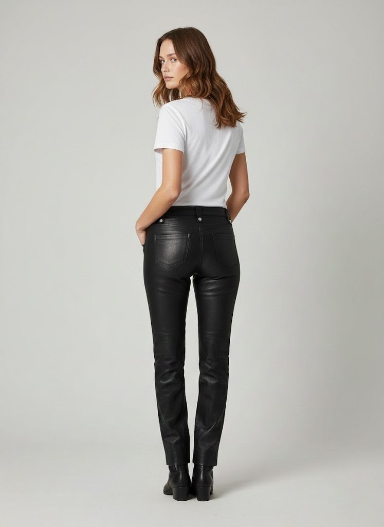 Women’s Black Leather Lace-Up Pants with Front Closure