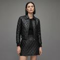 Women’s Black Quilted Leather Bomber Jacket