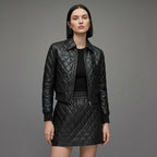 Women’s Black Quilted Leather Bomber Jacket
