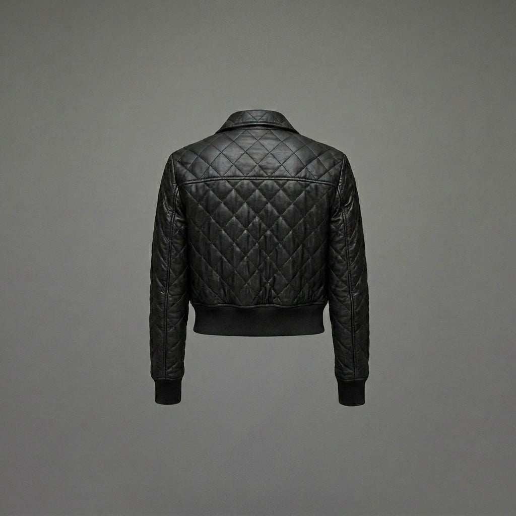 Women’s Black Quilted Leather Bomber Jacket