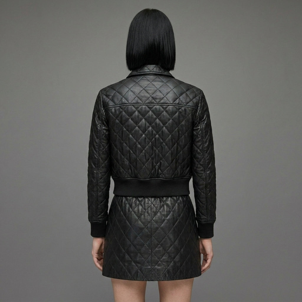 Women’s Black Quilted Leather Bomber Jacket