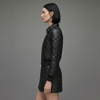 Women’s Black Quilted Leather Bomber Jacket