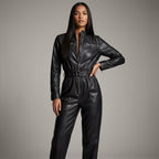 Women’s Black Sheepskin Leather Jumpsuit