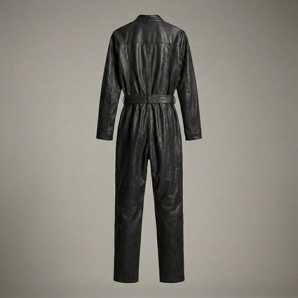 Women’s Black Sheepskin Leather Jumpsuit