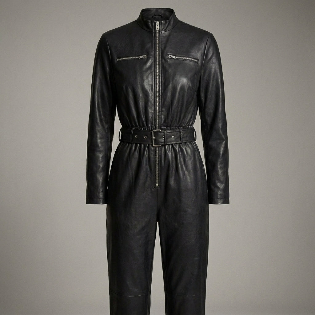 Women’s Black Sheepskin Leather Jumpsuit