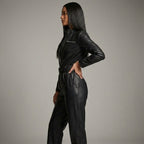 Women’s Black Sheepskin Leather Jumpsuit