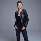 Women's Black Studded Lambskin Leather Biker Jacket