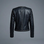 Women's Black Studded Lambskin Leather Biker Jacket