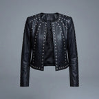 Women's Black Studded Lambskin Leather Biker Jacket