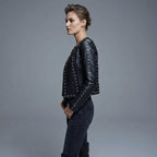 Women's Black Studded Lambskin Leather Biker Jacket