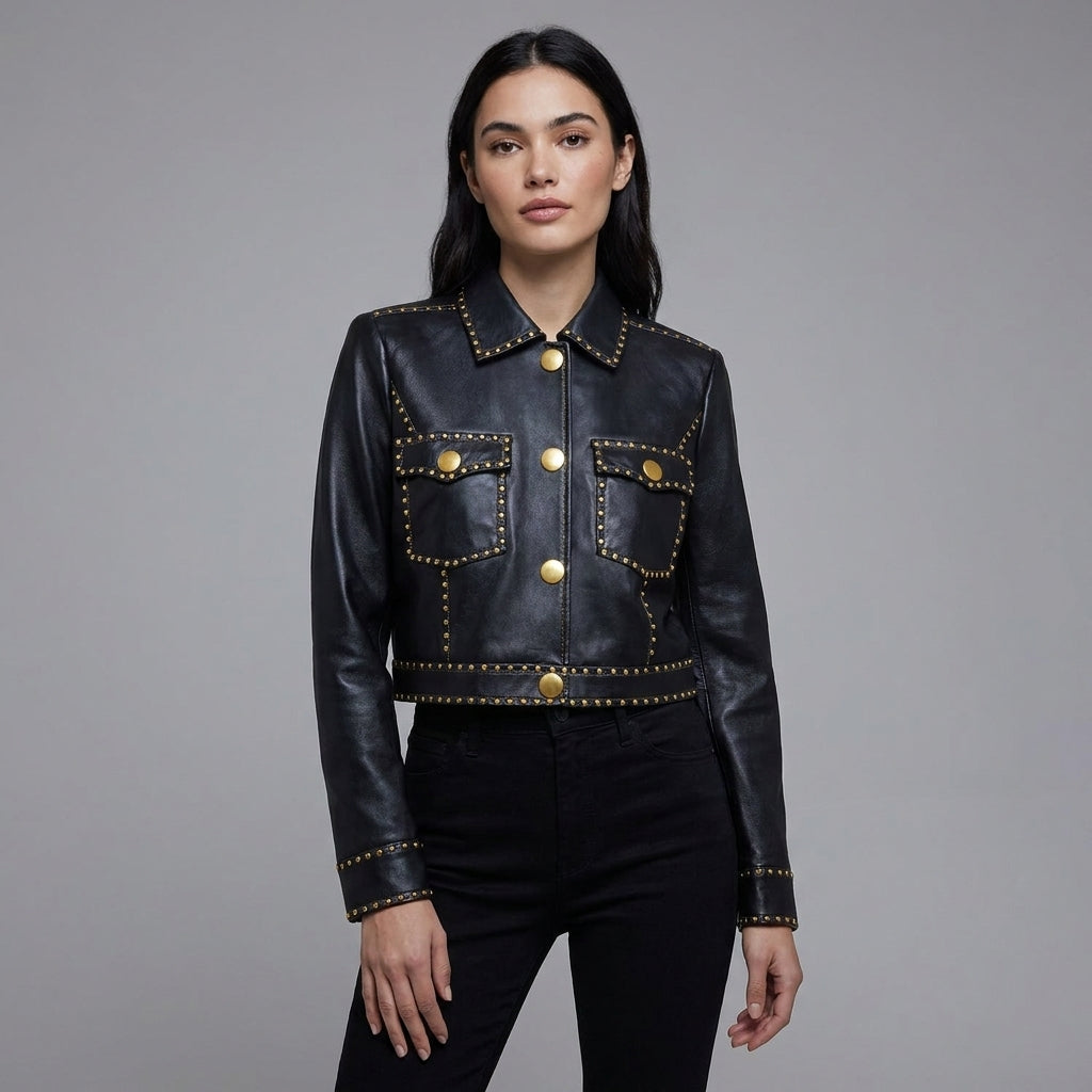 Women’s Black Studded Leather Biker Jacket