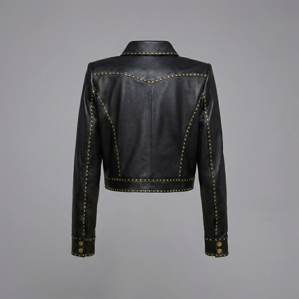 Women’s Black Studded Leather Biker Jacket