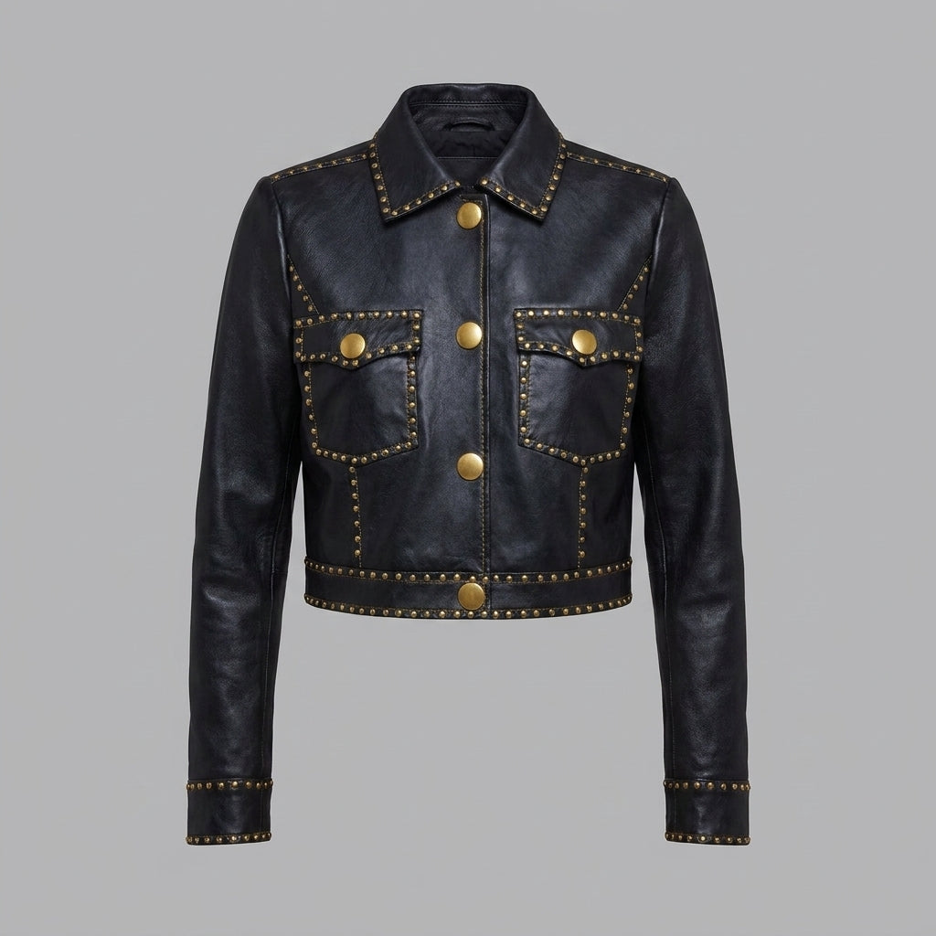 Women’s Black Studded Leather Biker Jacket