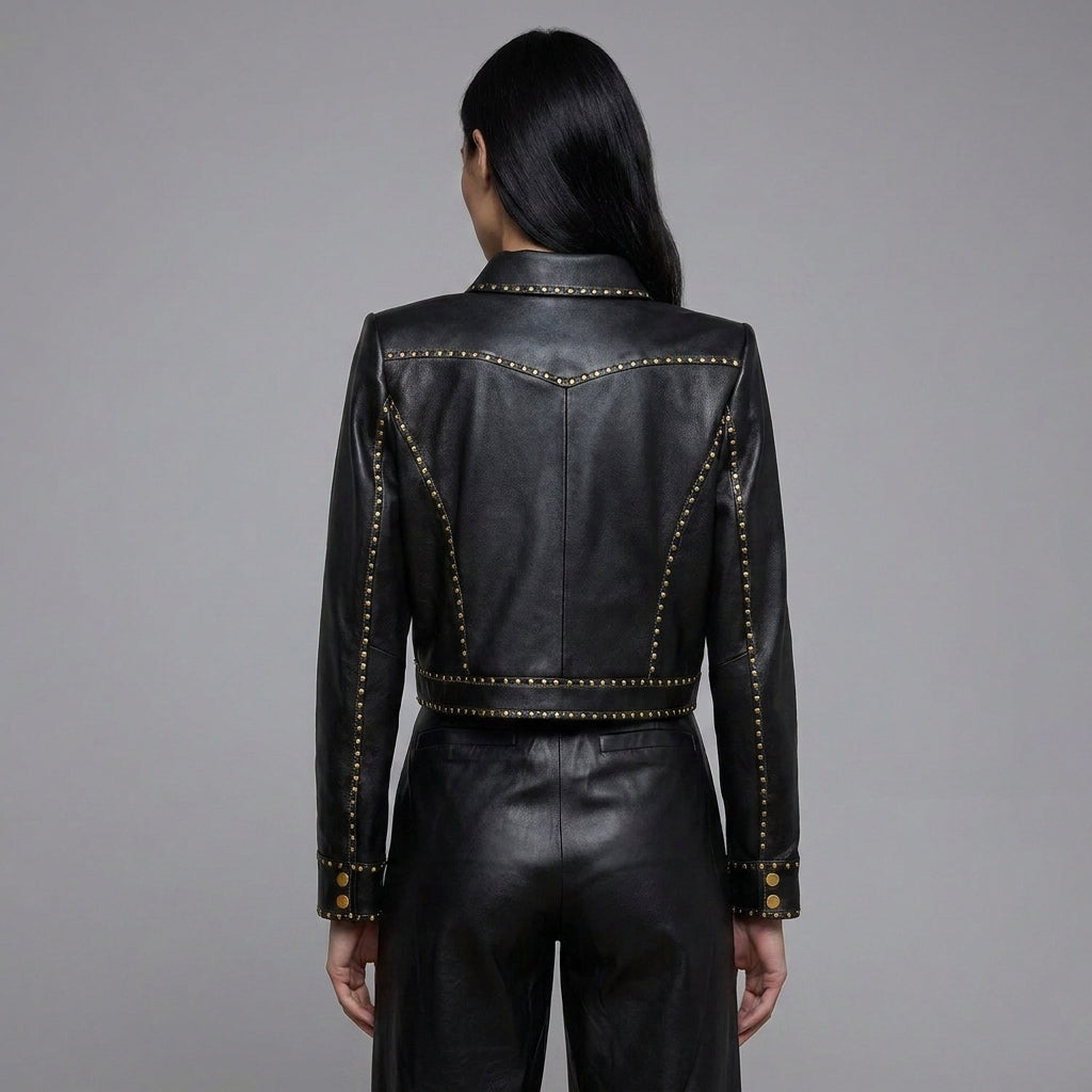 Women’s Black Studded Leather Biker Jacket