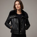 Women’s Black Suede Shearling Biker Jacket