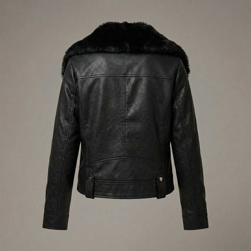 Women’s Black Suede Shearling Biker Jacket