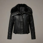 Women’s Black Suede Shearling Biker Jacket