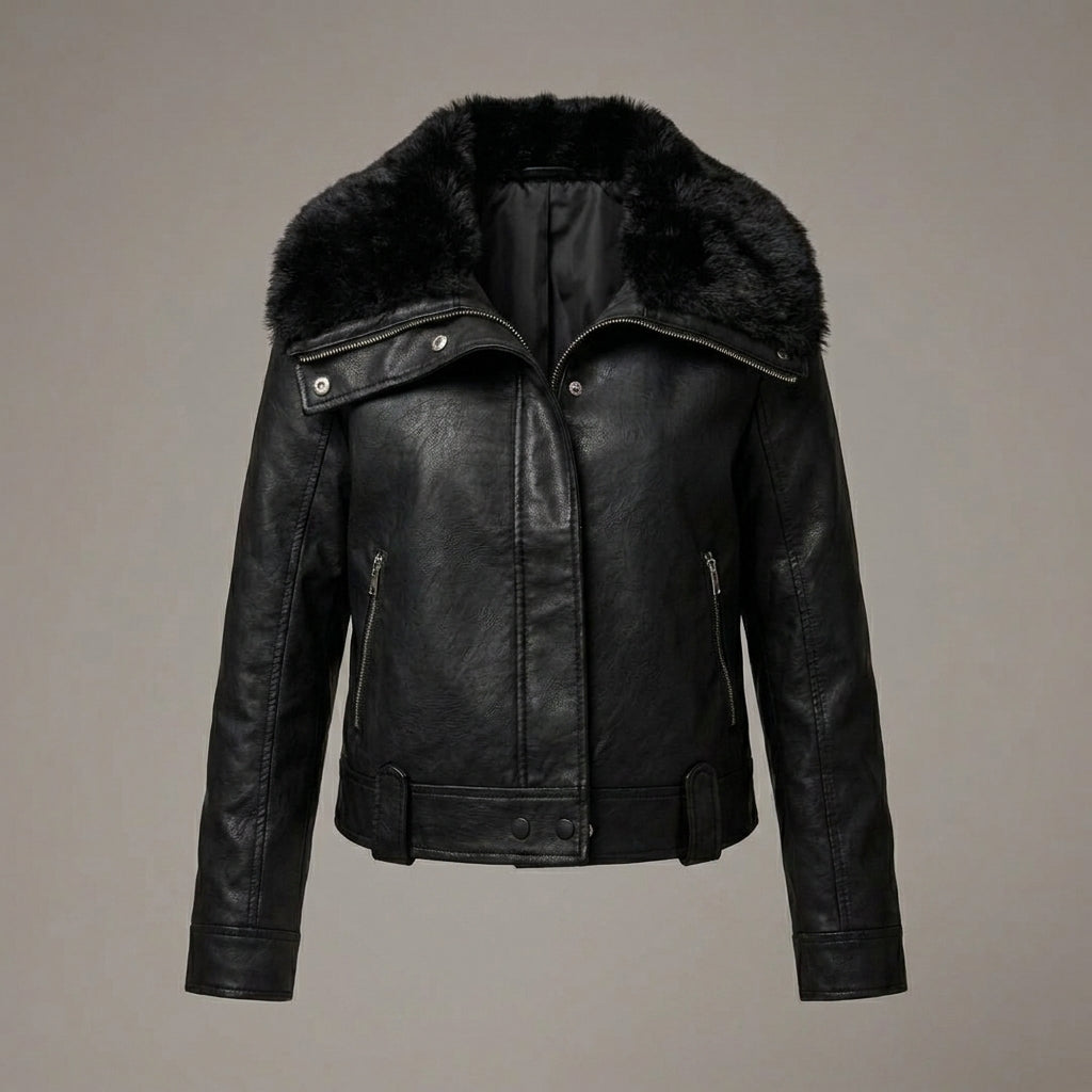 Women’s Black Suede Shearling Biker Jacket