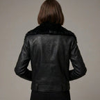 Women’s Black Suede Shearling Biker Jacket