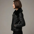 Women’s Black Suede Shearling Biker Jacket