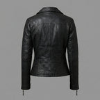 Women’s Black Zipper Moto Biker Jacket with Lip Collar Detail