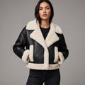 Women’s Black & Cream Shearling Biker Jacket