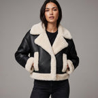 Women’s Black & Cream Shearling Biker Jacket
