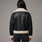 Women’s Black & Cream Shearling Biker Jacket