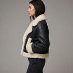 Women’s Black & Cream Shearling Biker Jacket